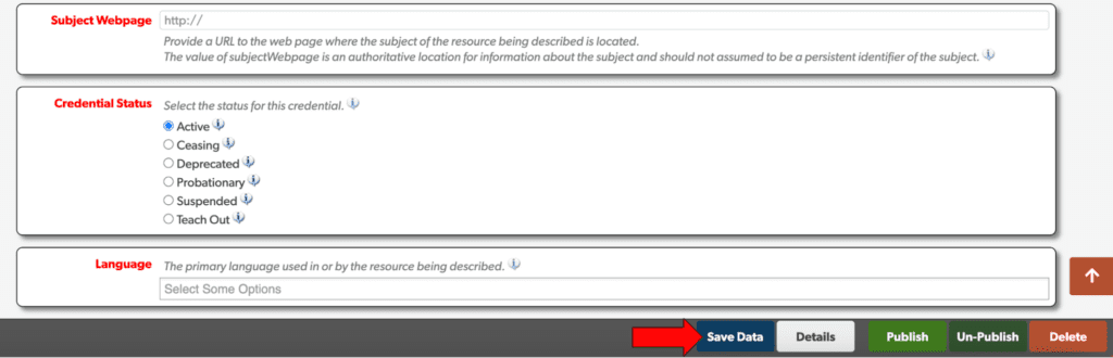 The Save Data button at the bottom of the manual editor.