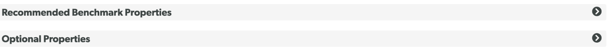 The Recommended Benchmark Properties section and the Optional Properties section, collapsed