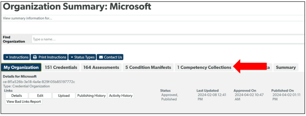 Updating Published Competency Framework or Competency Collection via ...