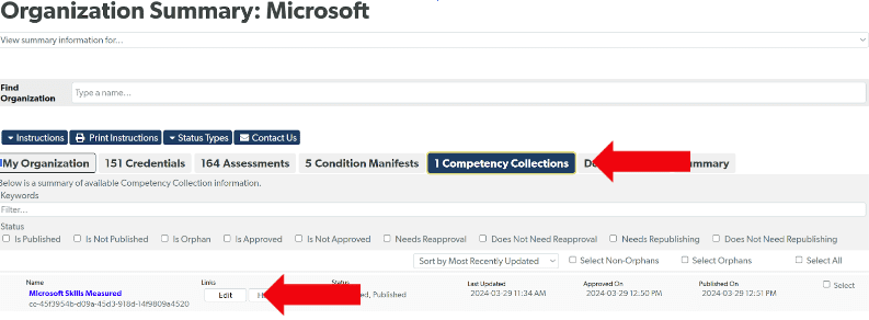 Updating Published Competency Framework or Competency Collection via ...