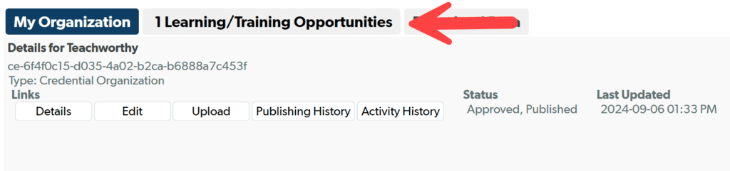 Learning and Training Opportunities Tab