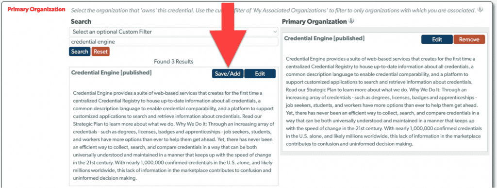 Select the Primary Organization