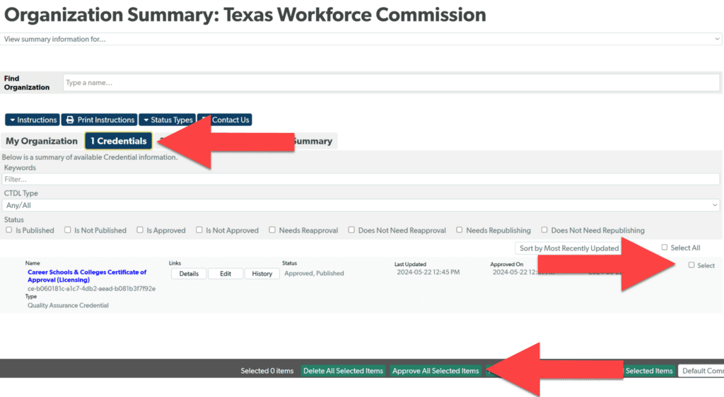 Select and Approve Credentials