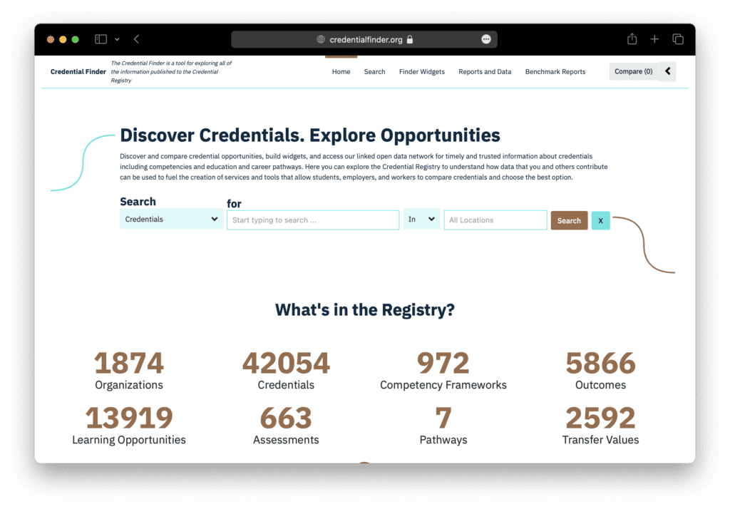 Screenshot of the Credential Finder main page.