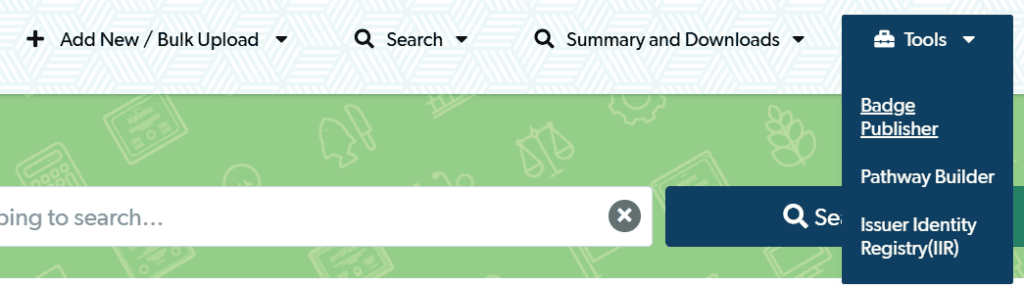 An image showing the top navigation bar of the publishing tool.